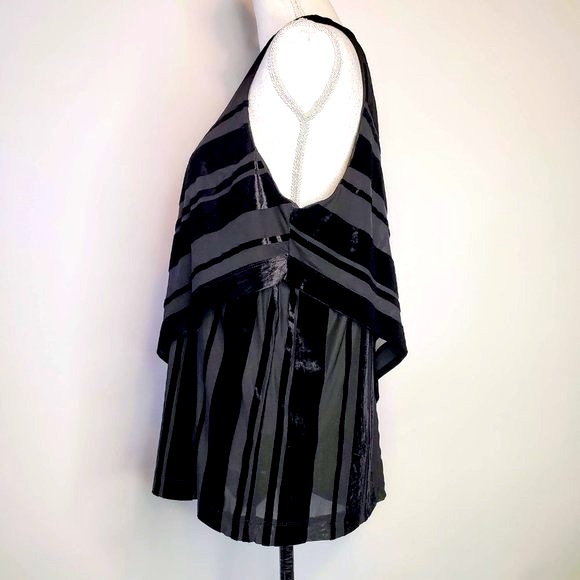 DKNY Women’s Black Velvet and Sheer Asymmetrical Stripe Sleeveless Top M Size M - Picture 4 of 8